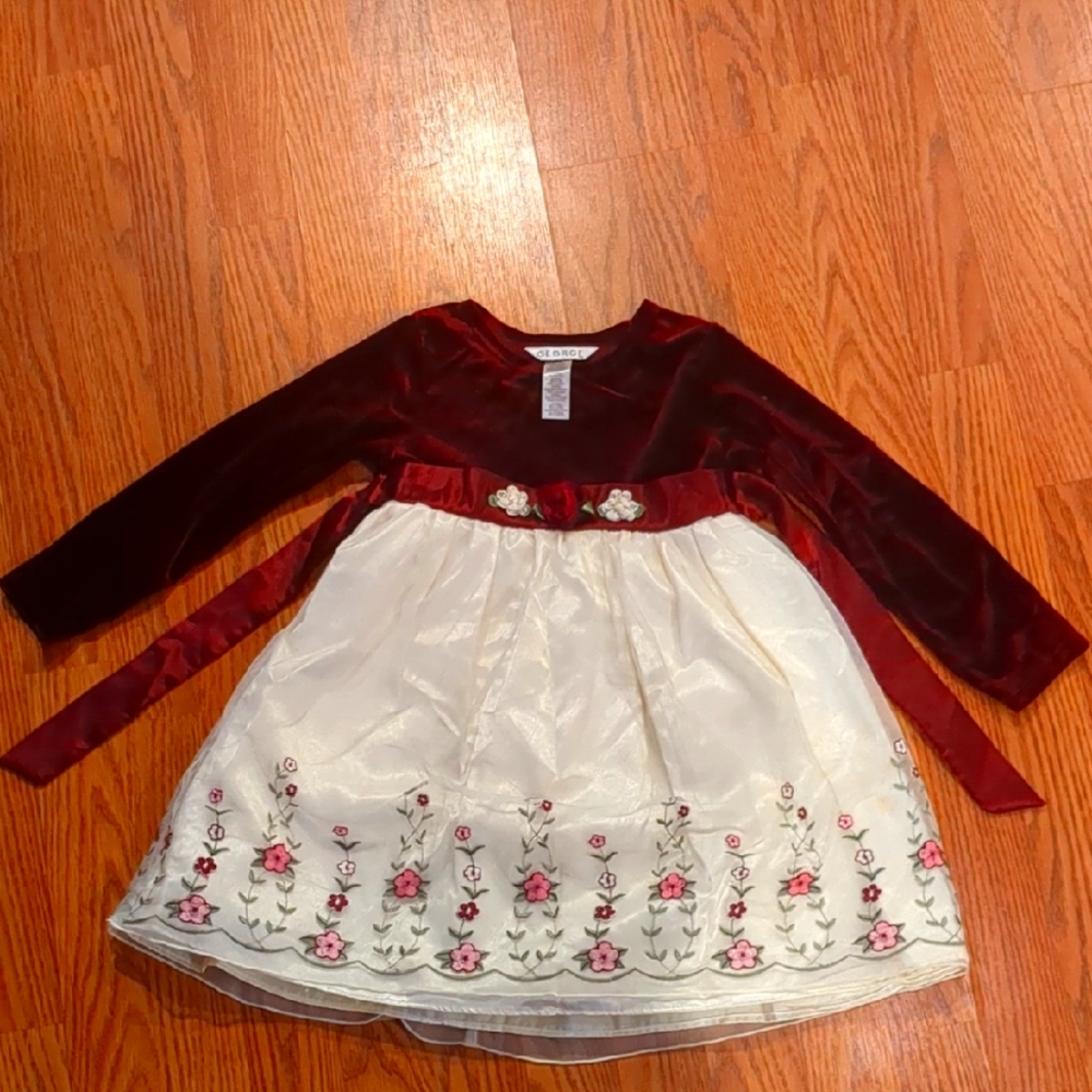 George Size 4T Long Sleeve Velvet and Floral Embroidered Dress
